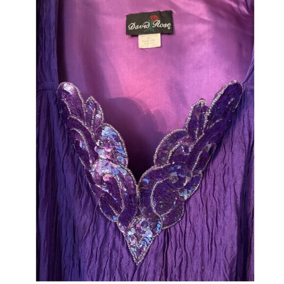 Vintage 80s David Rose Dress Purple Beaded Sequined Crinkle Bolero - 22W - Picture 6 of 7